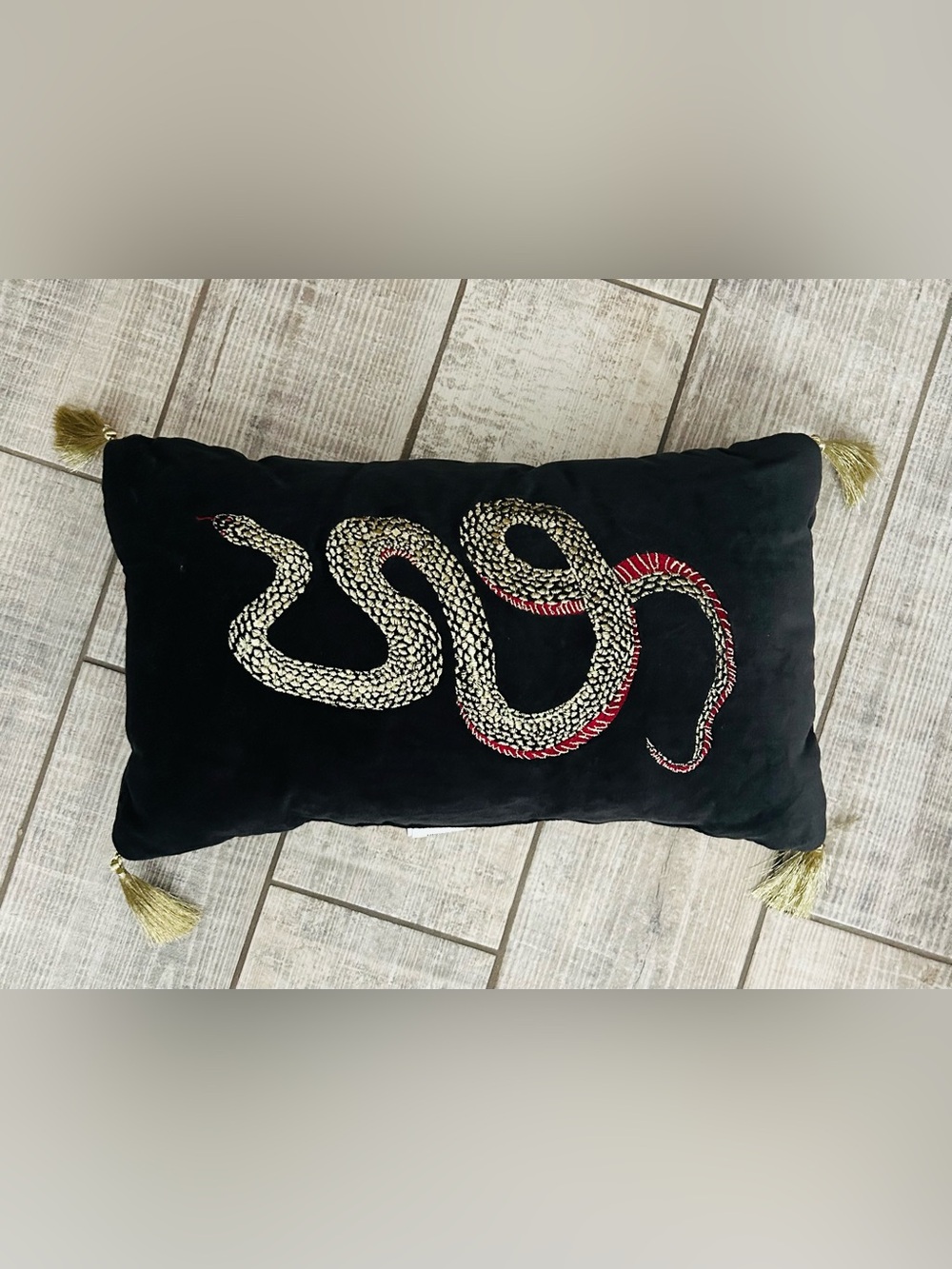 Threshold Snake Embroidered Black Decorative Lumbar Throw Pillows Set of 2 NWT - Picture 9 of 9